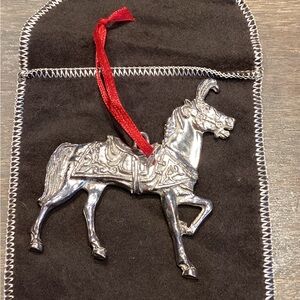 Silver Horse Ornament with Red Ribbon